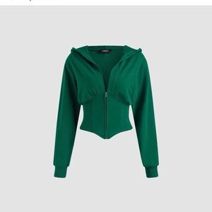 Cider Emerald Green Cropped Hooded Corset Zip-Up Top